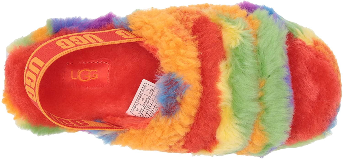 UGG Unisex-Child T Fluff Yeah Slide Cali Collage Slipper Big Kid 8-12 Years 5 Big Kid Rainbow Stripes