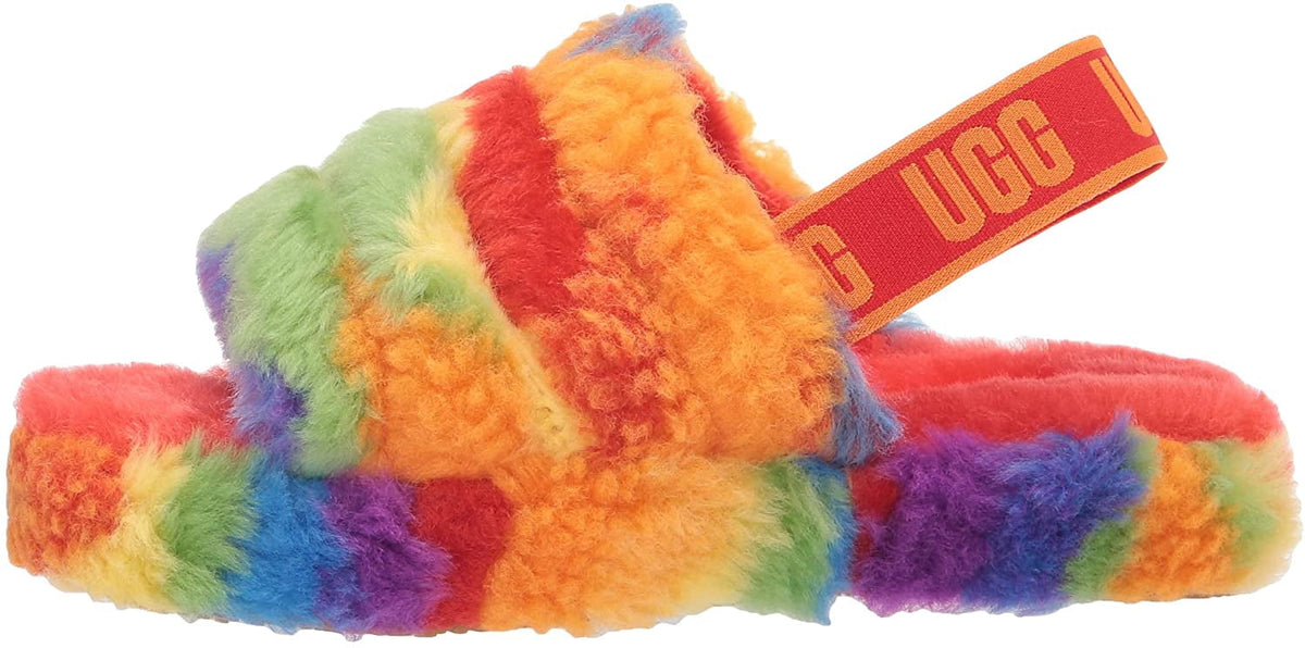 UGG Unisex-Child T Fluff Yeah Slide Cali Collage Slipper Big Kid 8-12 Years 5 Big Kid Rainbow Stripes