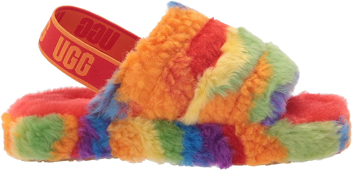 UGG Unisex-Child T Fluff Yeah Slide Cali Collage Slipper Big Kid 8-12 Years 5 Big Kid Rainbow Stripes