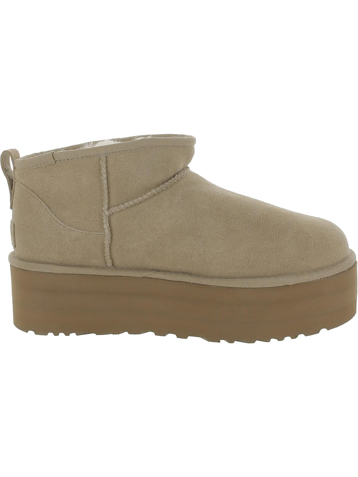 Ugg Womens Classic Ultra Mini Platform Suede Sherpa Ankle Boots