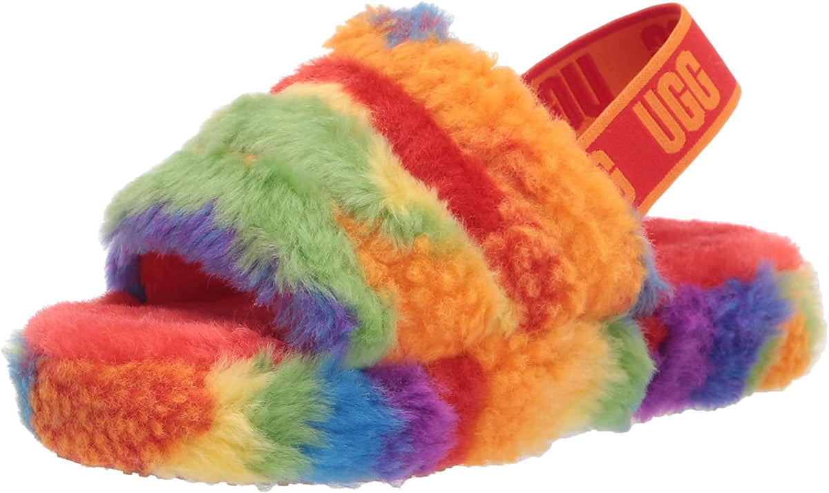 UGG Unisex-Child T Fluff Yeah Slide Cali Collage Slipper Big Kid 8-12 Years 5 Big Kid Rainbow Stripes
